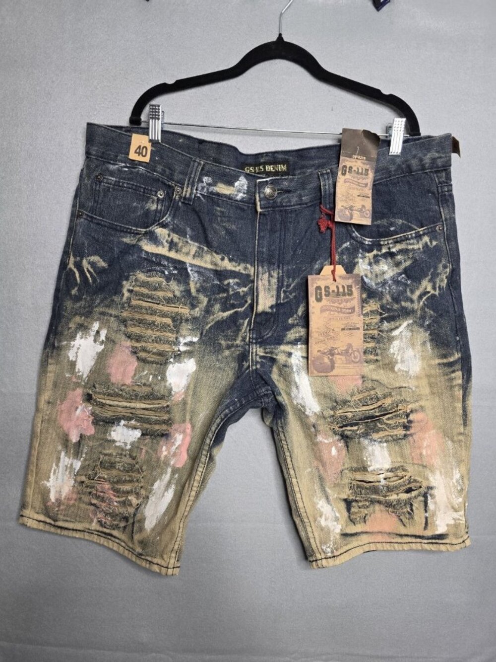 GS-115 Distressed Ripped Painted Streetwear Shorts Denim Men's Size 40 NEW W TAG